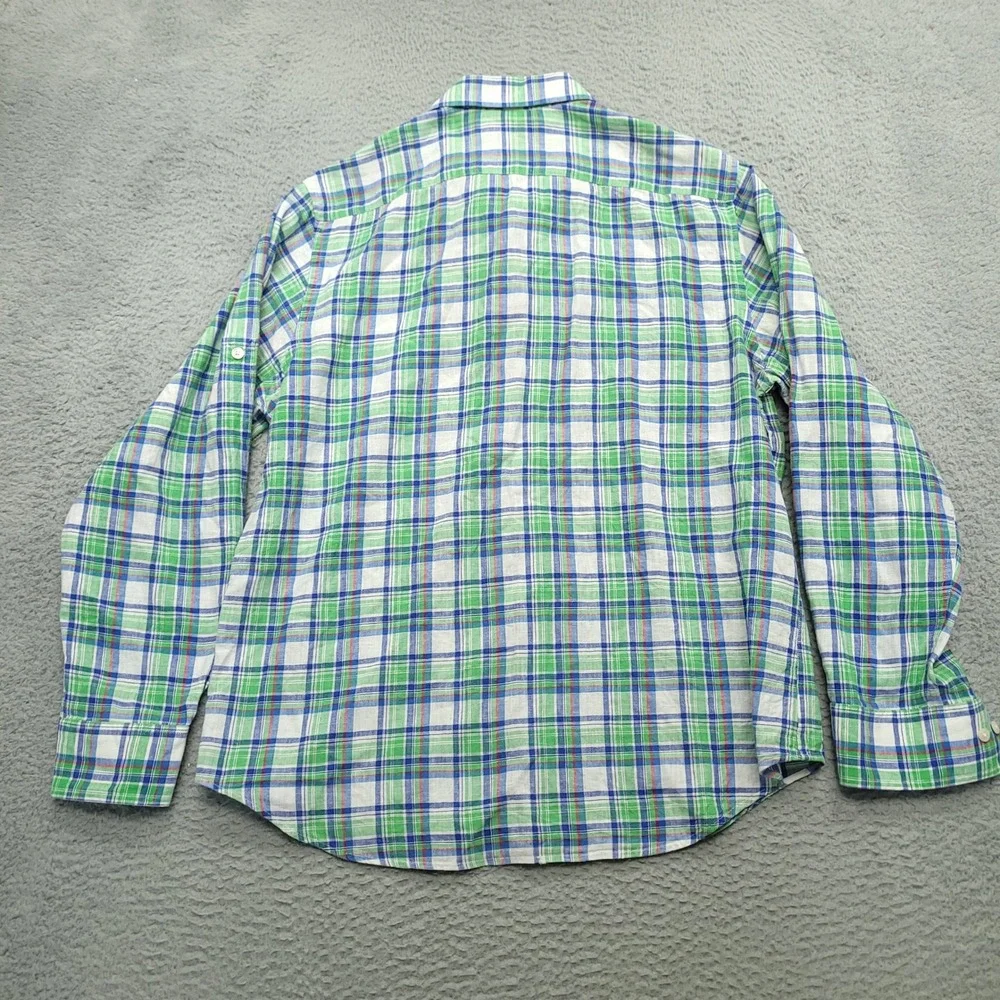 Banana Republic Mens Button Down Shirt L‎ Roll Tab Plaid Linen Cotton Blend